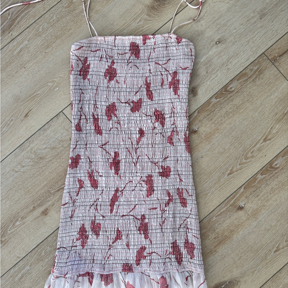 Storia Smocked Red and White Mini Dress